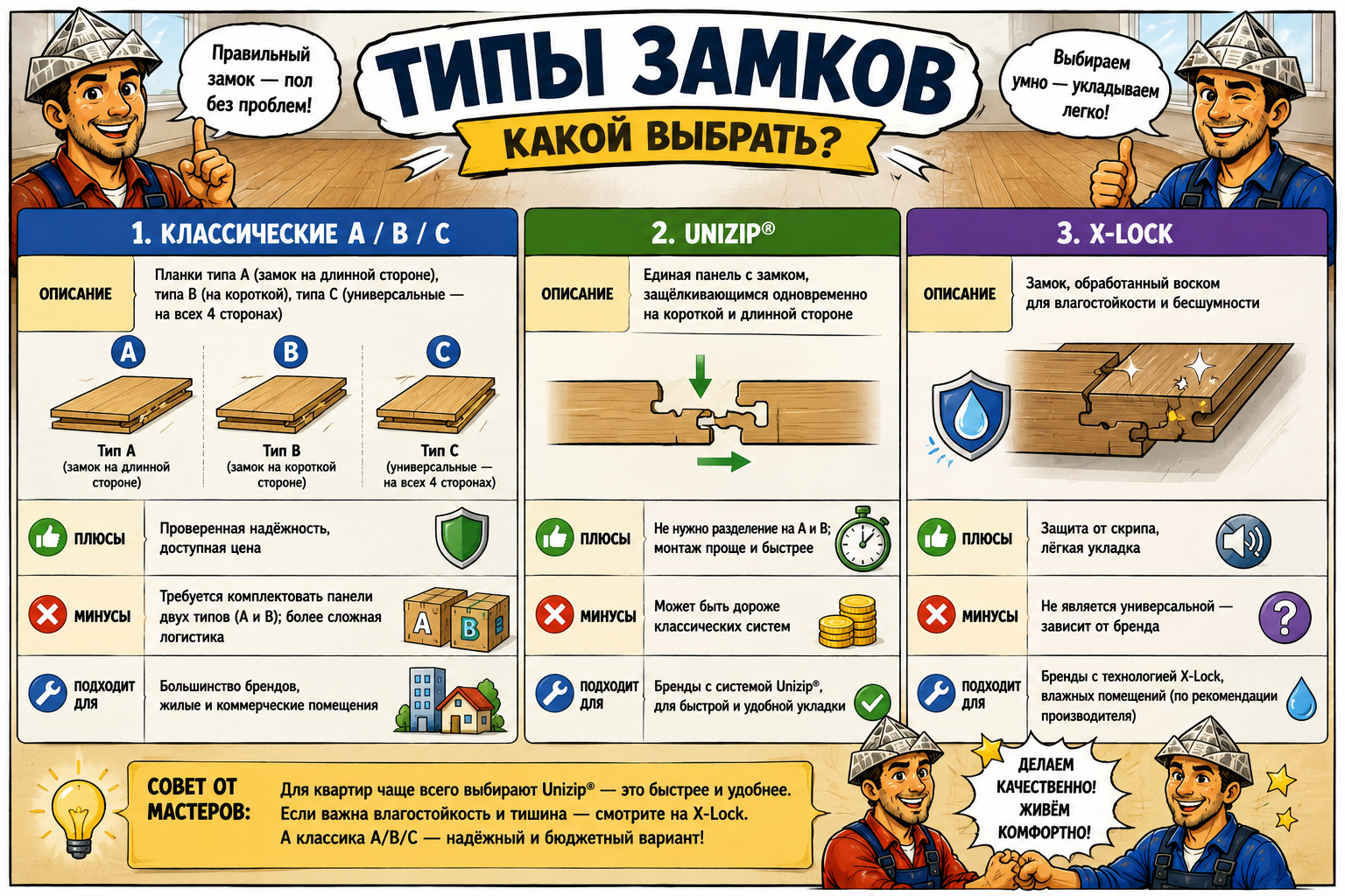 Типы замков для ламината